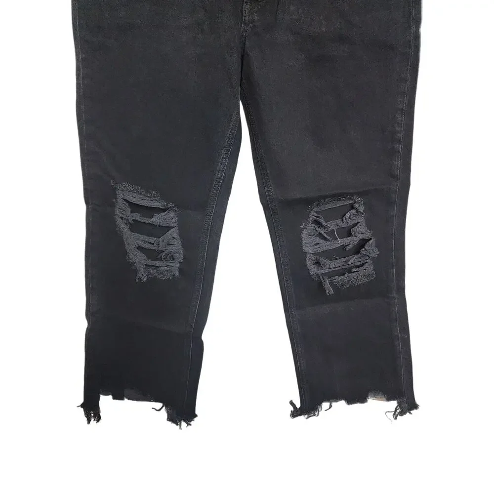 Free People We the Free Maddie Midrise Straight Distressed Jeans Washed Black 29 - Picture 4 of 10